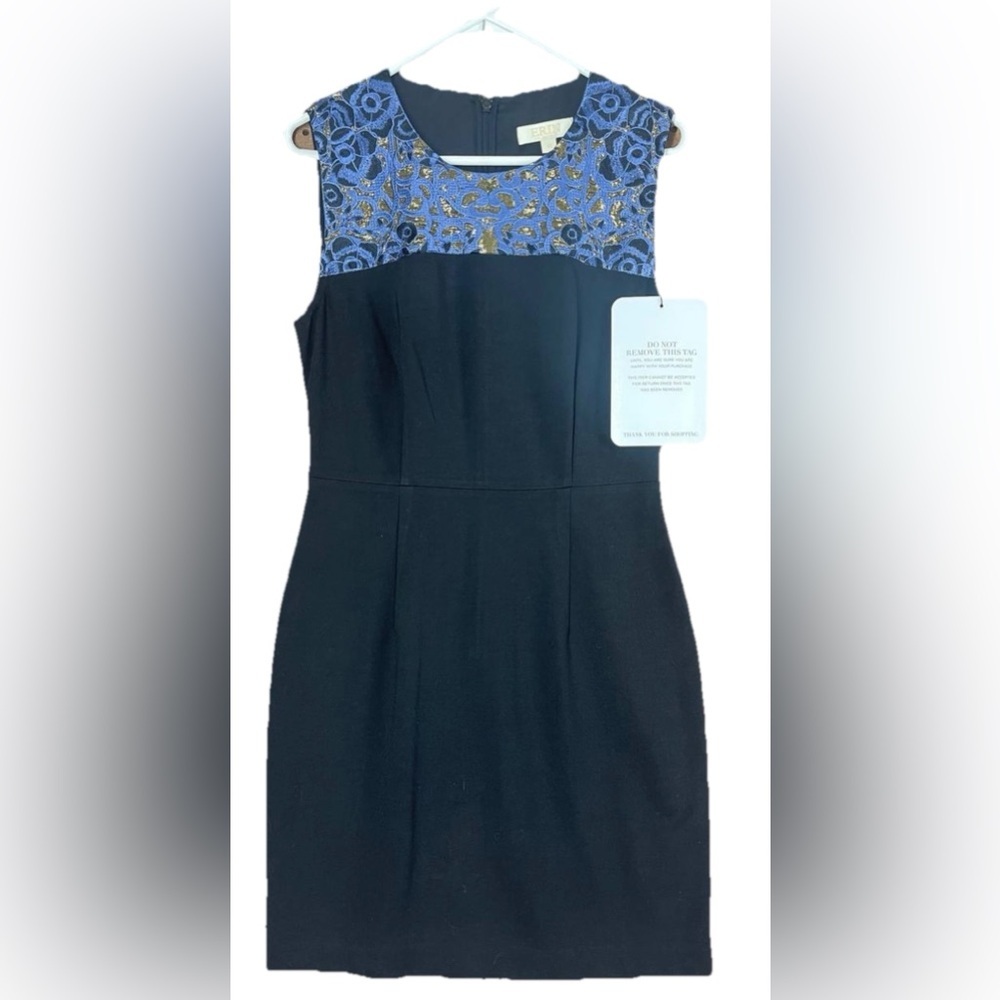ERIN Fetherston RUNWAY Leni Lame Lace Dress Sz 10 Black Navy‎ Blue Bodycon NWT